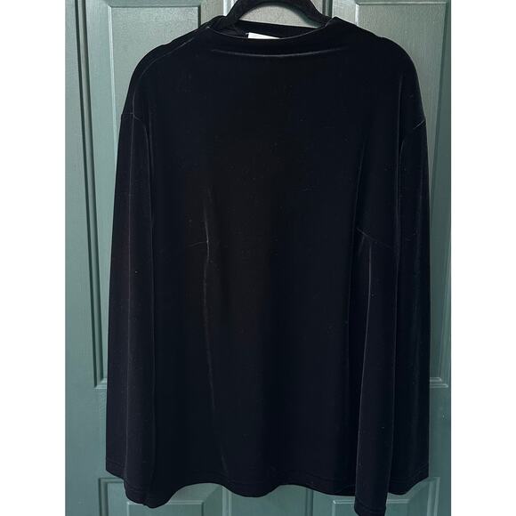 Talbots Woman 1X Black Velvet Blouse Stretch Top Holiday Party Whimsigoth Party - Picture 2 of 6